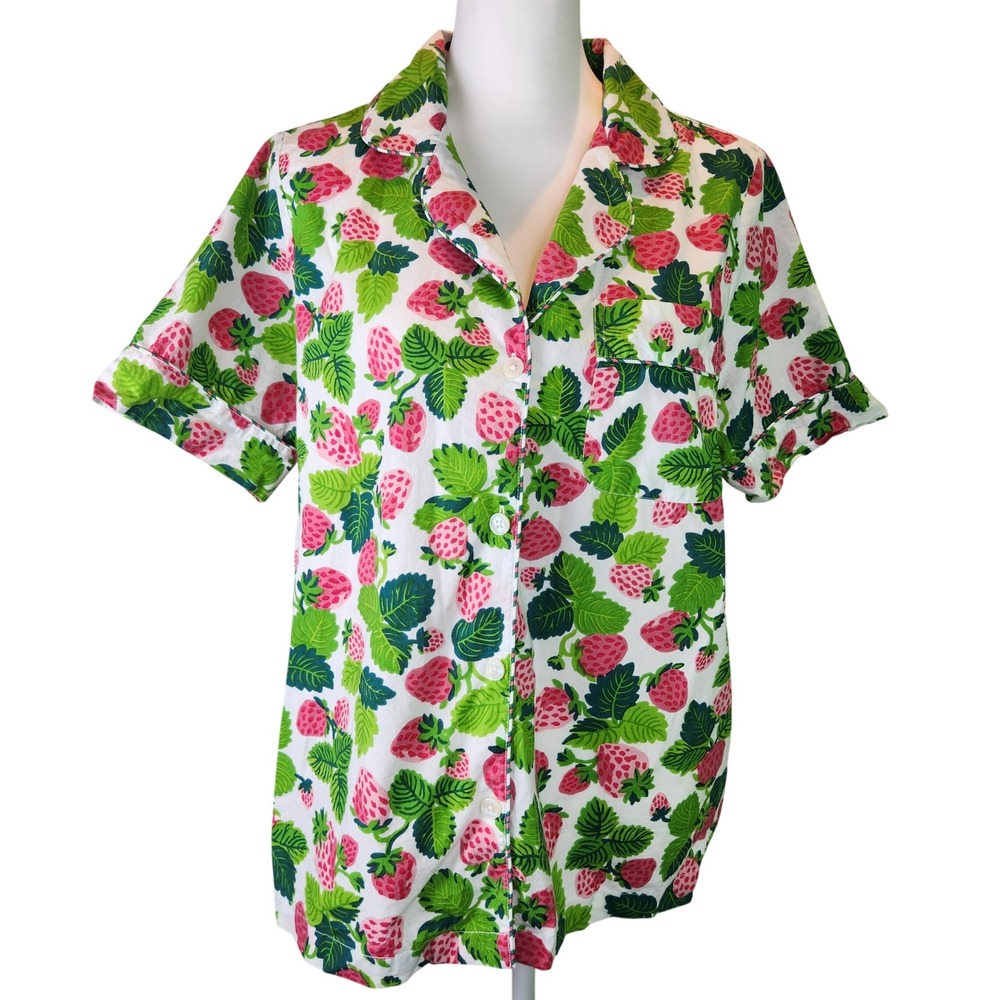 Printfresh Pajama Top Strawberry Fruit Print Button Up Sleepwear Medium